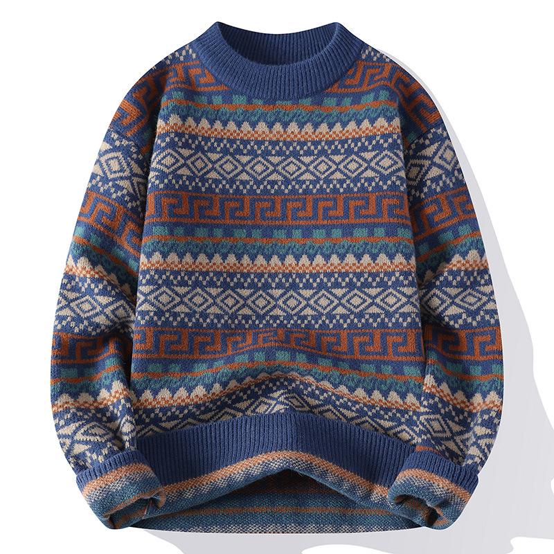 M6635-2025 Autumn/Winter Men s Great Wall Jacquard Knit Round Neck Sweater 2XL