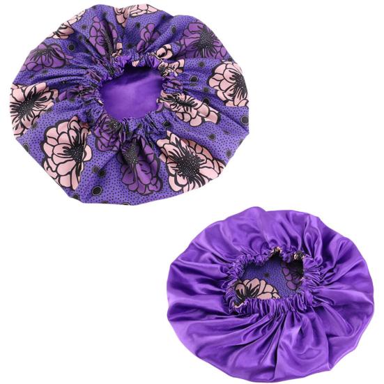 Bonnet Cap Floral Print African Style Satin Polyester Comfortable Hair Care Hat for Daily Wear