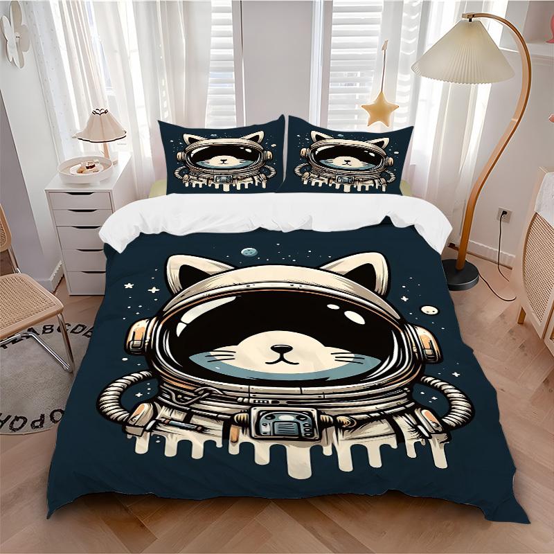 

3pcs SpaceKitty print bedding quilt cover, soft and comfortable quilt cover suitable for bedroom and guest room165 135x200cm