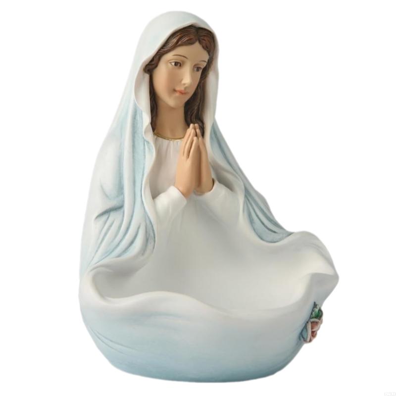 62KD Christian Faith Centerpieces Woman Resins Sculpture Figurine with Bowl Religious Lady Statue Ornament for Home Decors