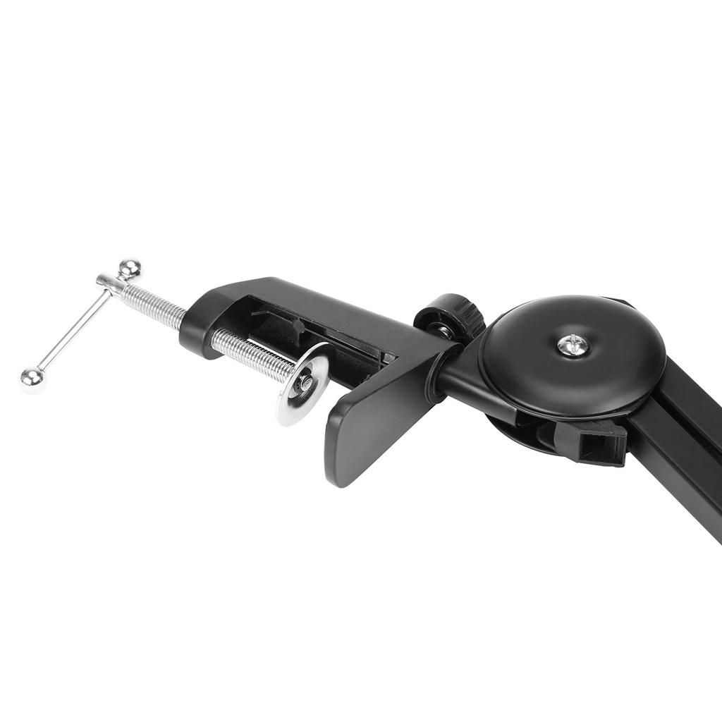 Adjustable microphone arm stand with shock-mounted basket for desk - black