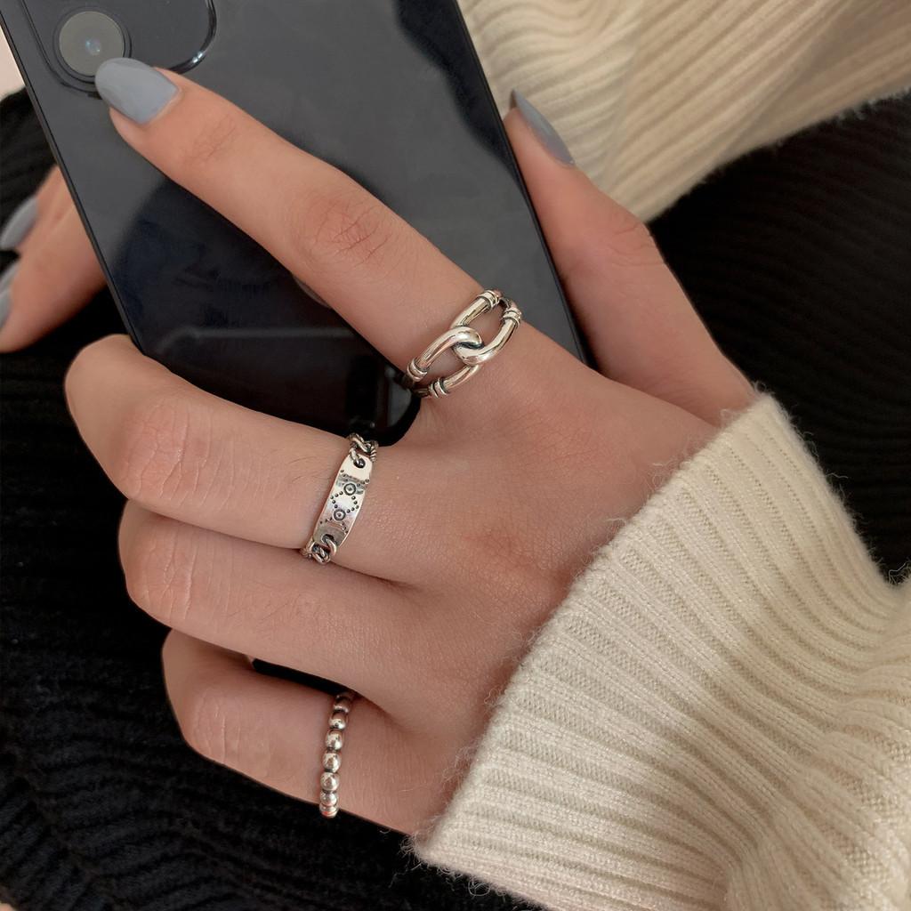 Ins Korean Unique Inspired S925 Silver Geometric Ring For Women With Charm Minimalist