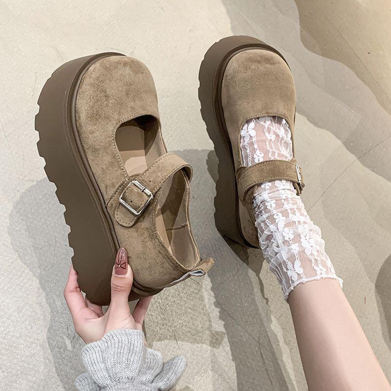 French versatile light mouth small leather shoes 2024 new spring and autumn white round head thick sole one pedal Mary Jane single shoes women