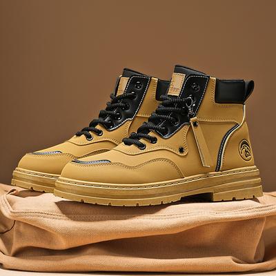 British Style Men's Platform Boots 2024 Autumn High Top Versatile Yellow Motorcycle Boots Outdoor Casual Desert Boots Erkek Bot