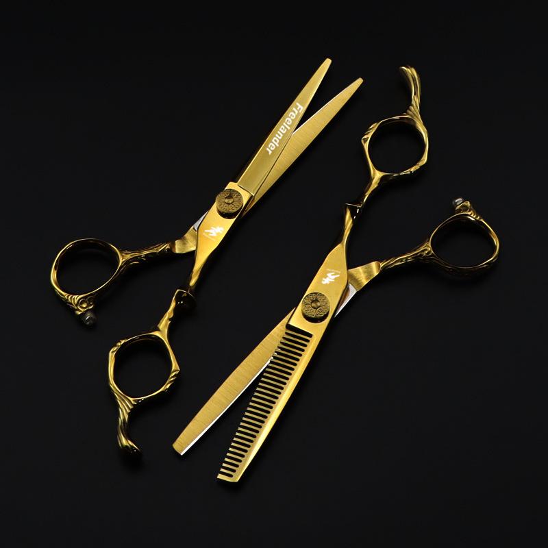 6.0" Gold Wood Grain Handle Hairdressing Scissors | Barber & Thinning Shears