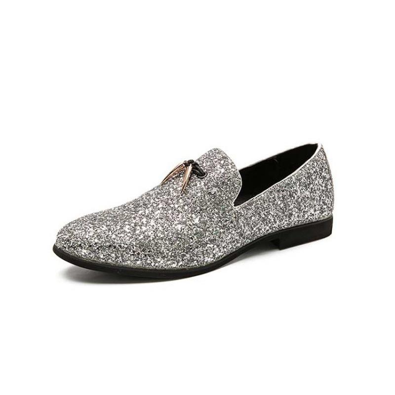 

Pointed casual leather shoes men s trend lazy pedal British nightclub hairstylist formal leather shoes 46 срібний