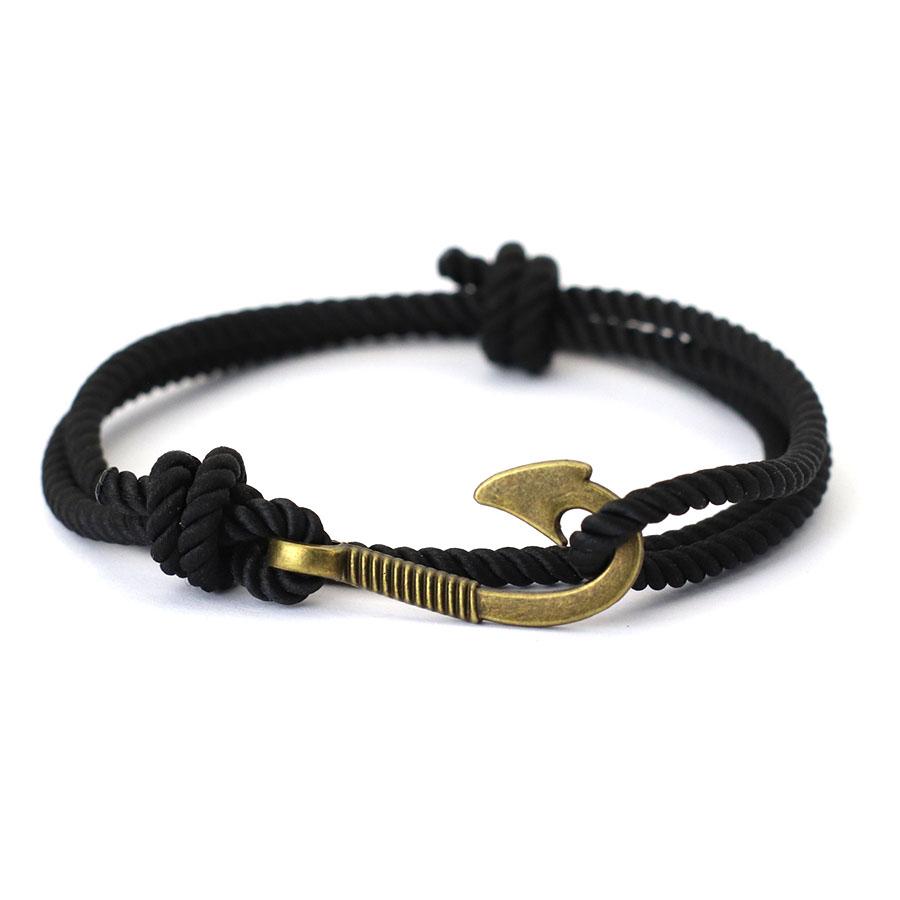 Vintage Fish Hook Boat Anchor Men Bracelet Casual Adventure Accessories Male Double Layer Adjustable Jewellery Gift