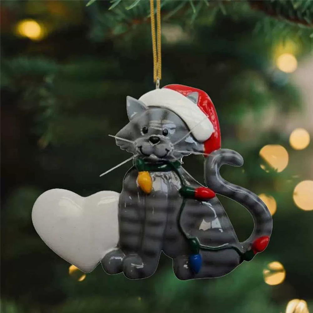 1PCS Christmas Tree Pendants Acrylic Cute Cat Hanging Ornaments for Wall Xmas Tree Decorations Party Supplies New Year Gifts