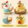 Weatherproof Resin Garden Decor Cartoon Hen Statue with Eggs Pastoral Style Figurine for Handmade Farmhouse Kitchen Ornaments Yard Patio Decor