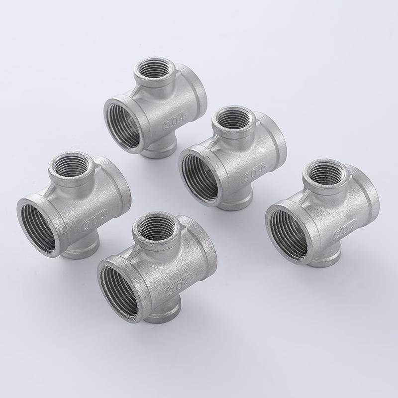 304 Stainless Steel 4-Way Reducing Tee with Inner Thread, 4-Point Pipe Fitting Cross Joint