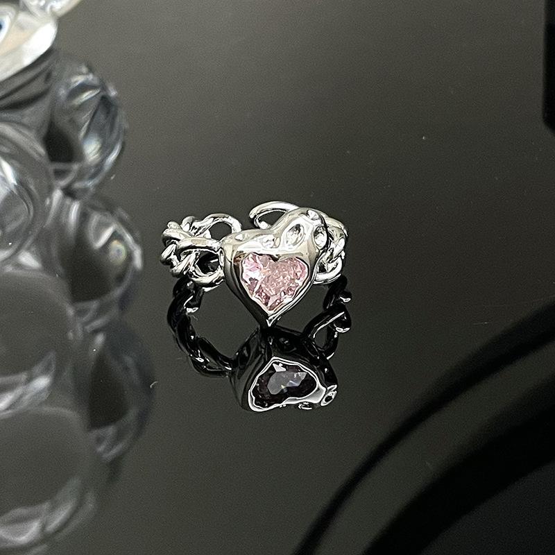 Niche Design Sense Advanced Sense Love Pink Diamond French Irregular Pleated Open Bracelet Chain Bracelet