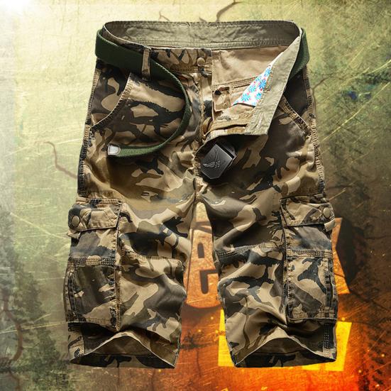 Mittelhohe Elastischer Bund Reißverschluss Herren Shorts Camouflage-Print Mehrere Taschen Cargo-Shorts Streetwear