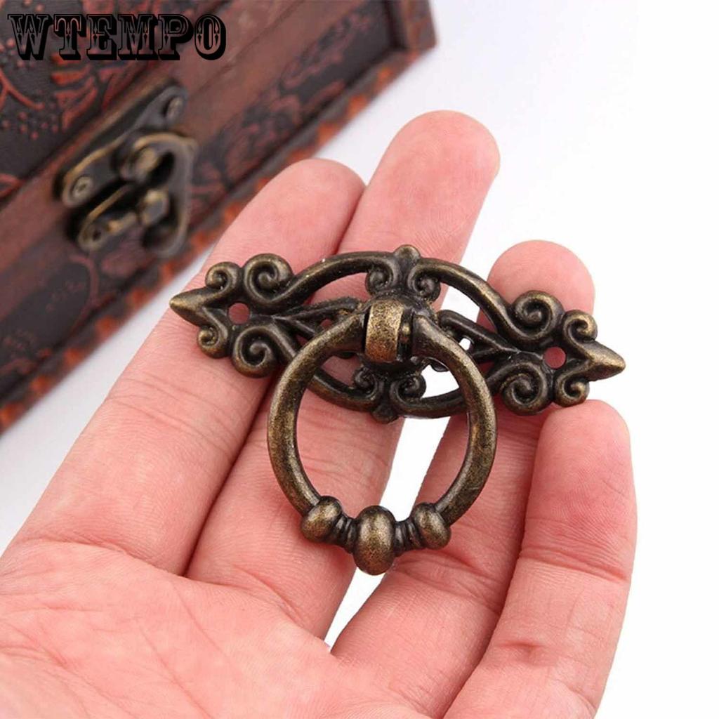 10pcs Vintage Distressed Antique Brass Finish Ring Pulls Handles for Cabinet Cupboard Drawer Dresser, Length 2.5-in (6.5 Cm) and Width 1.8-in (4.7 Cm)