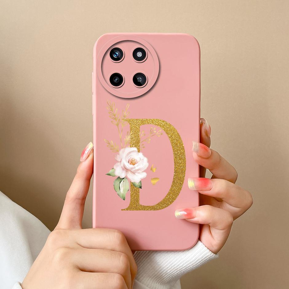 For OPPO Realme 11 4G Phone Case Cute Flower Letters Matte Liquid Silicone Back Cover For Realme11 4G Shockproof Ultrathin Shell
