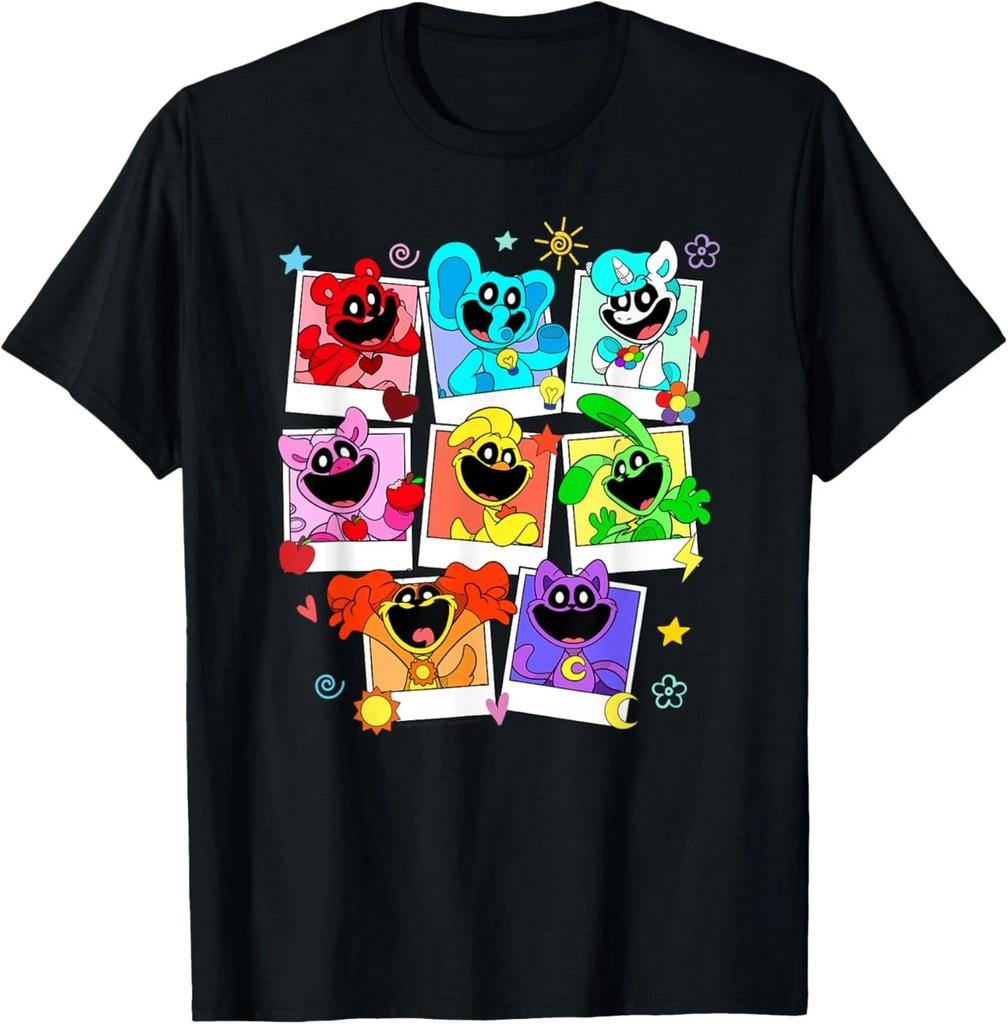 T-Shirt Poppy Playtime Polaroid Colorato Gruppo di Creature Sorridenti
