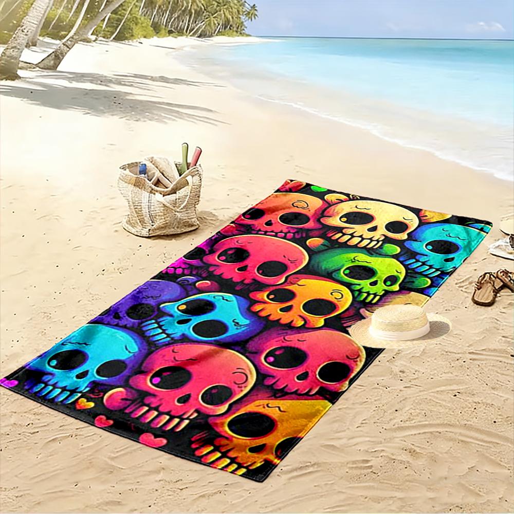Buntes Totenkopfmuster Handtuch Strandtuch schnelltrocknend für Reisen Outdoor-Sportarten Joggen Strand und Schwimmen