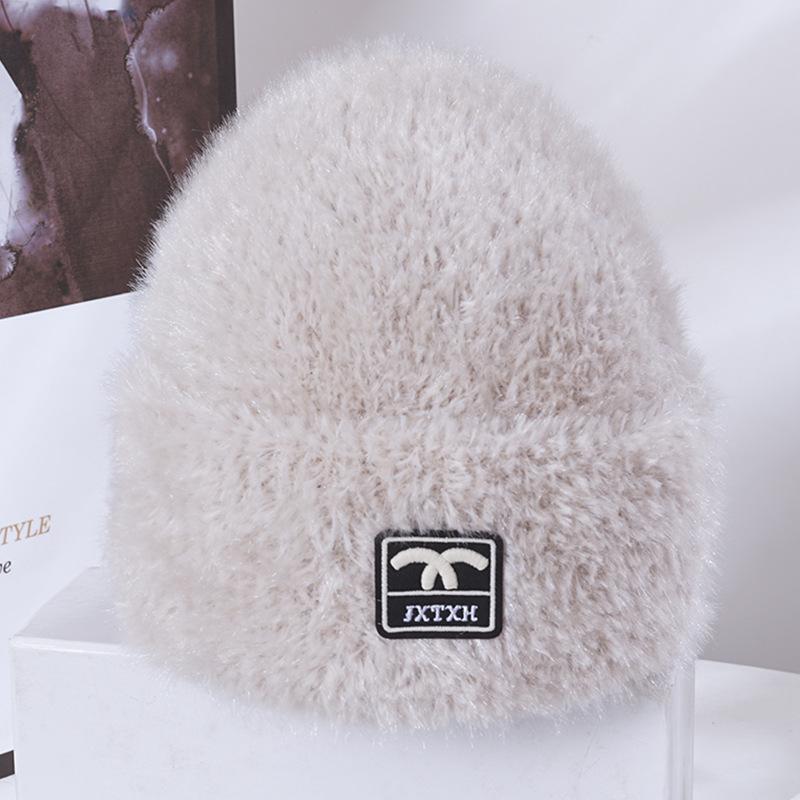 

Женские шапки для женщин зимняя утолщенная теплая вязаная шапка корейский стиль трендовая плюшевая защита головы и ушей ветрозащитная шерстяная шапка