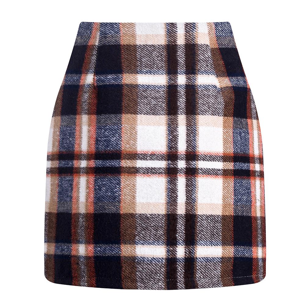 Women's High Waist Plaid Wool Pencil Mini Skirt