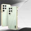 For Samsung S25 Ultra 5G Gold Silk Texture Leather Phone Case For Galaxy S24 FE S23 Ultra S22 Plus 6D Plating Bumper Back Cover