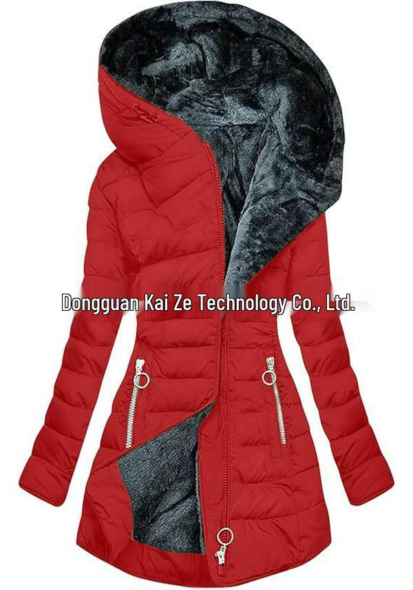 Mid-Length Slimming Hooded Jacket - Women's Thickened Cotton with Velvet Lining