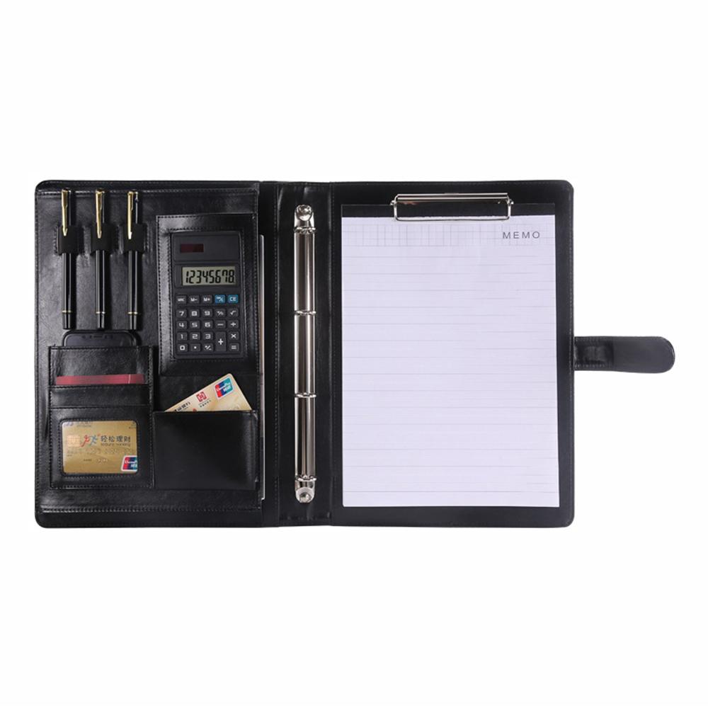 Multi Function A4 Leather Portfolio Business Document File Folder File Organizer (Black,A4(35 * 26 * 4cm ))