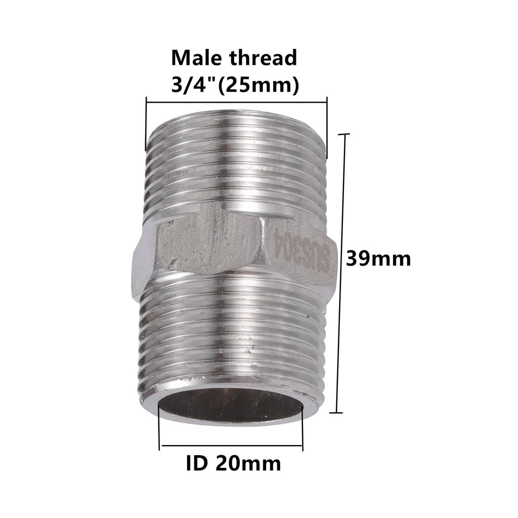 1/2 Inch 3/4 Inch Male Thread Connector 304 Stainless Steel Thread Pipe Repair Coupling Water Tap Adapter Water Pipe Connector