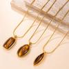 18K Gold Plated Geometric Tiger Eye Stone Necklace - Retro Personality, Colorfast Stainless Steel Sweater Chain