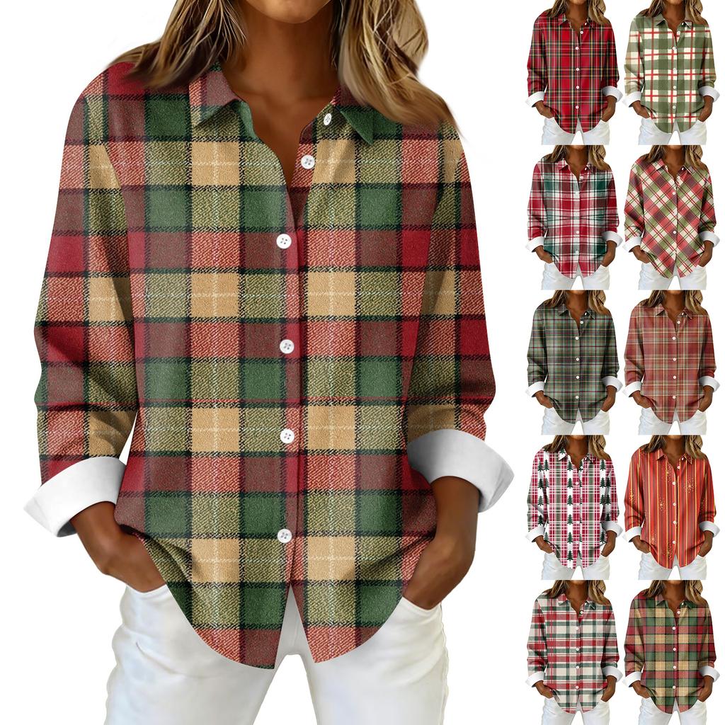 Women's Shirt Blouse Christmas Print Button Long Sleeve Casual Basic Shirt Collar Regular Top