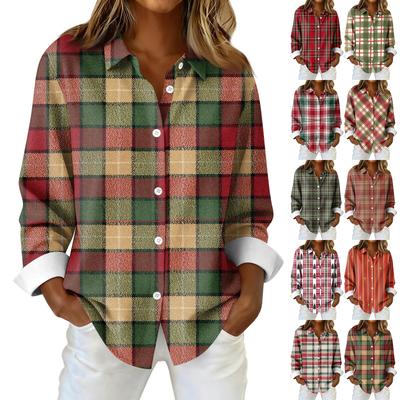 Damen Hemd Bluse Weihnachtsdruck Knopf Langarm Casual Basic Hemdkragen Normales Oberteil