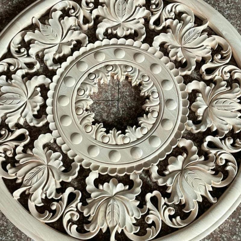 40CM high-end Europese massief houten snijwerk cirkelvormige sticker plafond achtergrondwand massief hout decoratieve bloemen europa