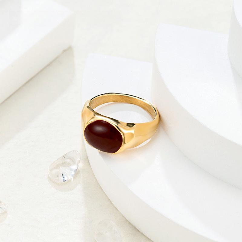 New Year's Irregular Egg-shaped Oil Drip Ring Stainless Steel Electroplating Stacked Ring Women's Small and Simple Gift