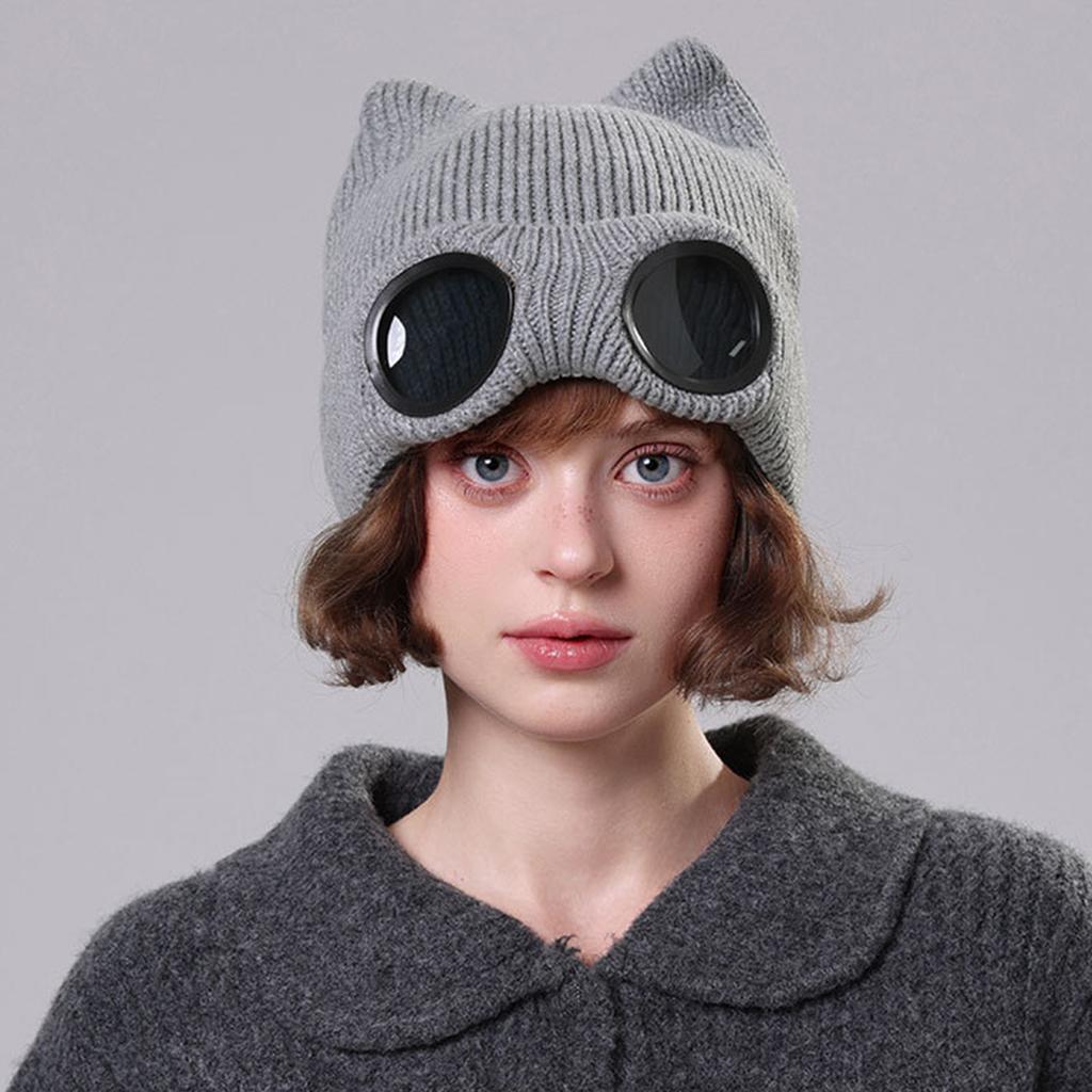 Men's And Women's Velvet Knitted Hats, Sunglasses, Warm Woolen Hats, Fashionable Flying Ski Hats