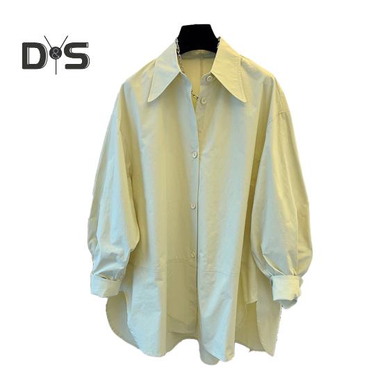 

Женская рубашка из хлопка с длинным рукавом, свободная блузка, однотонная, с заостренным воротником, рубашка на весну и осень для вечеринок, путешествий, работы XL зелёный