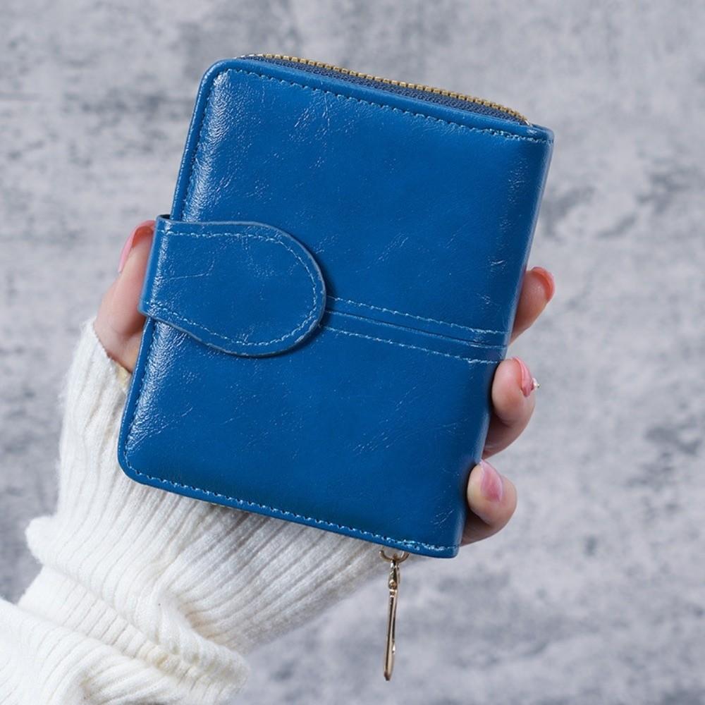 

Women s Fashion Multi-slot Short Wallet Zipper Vintage Card Holder Bag Oil-based PU Leather Mini Money Bag
