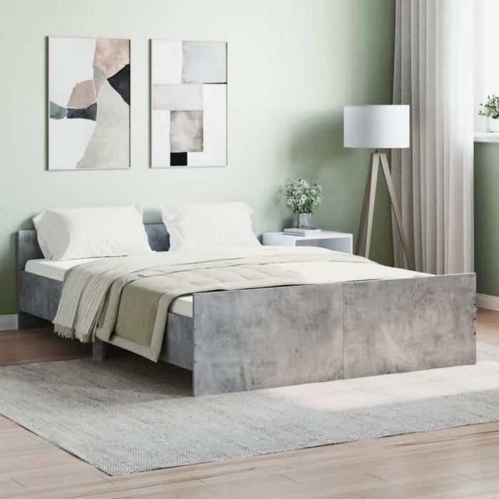 VidaXL Cadre de lit tête de lit et pied de lit gris béton 135x190 cm 3203792