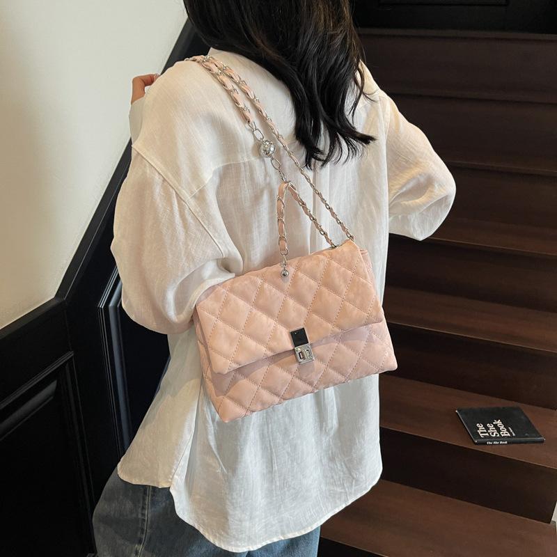Rhombus embroidery thread small bag spring and summer new women's bag chain messenger bag simple texture small square bag