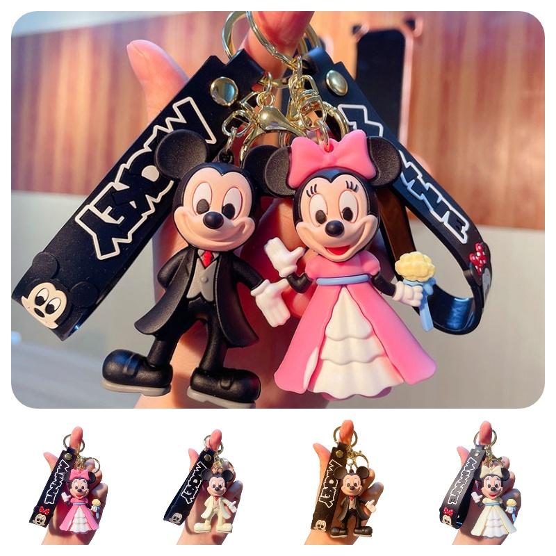 Cute Pvc Mickey Minnie Wedding Keychain Bag Pendant Car Key Chain Small Gift Wholesale