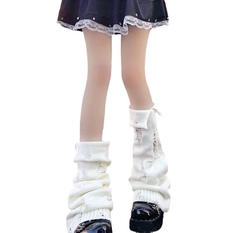 No-turned-edge Versatile Thickened Leg-shaping Ripped Acrylic Fiber Leg Warmers Hand-sewn Cute Edgy-style Leg-slimming Boneless