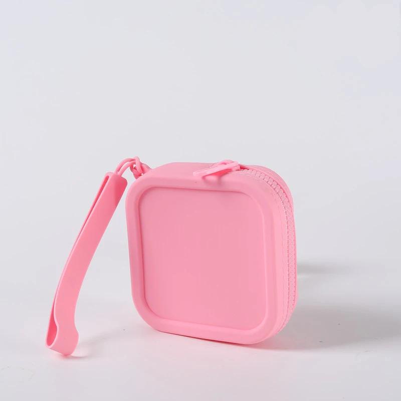 

1pc Mini Waterproof Silicone Storage Bag Wallet Zipper Small Square Bag Coins Cosmetics Earphone Cable Storage Bag розовый