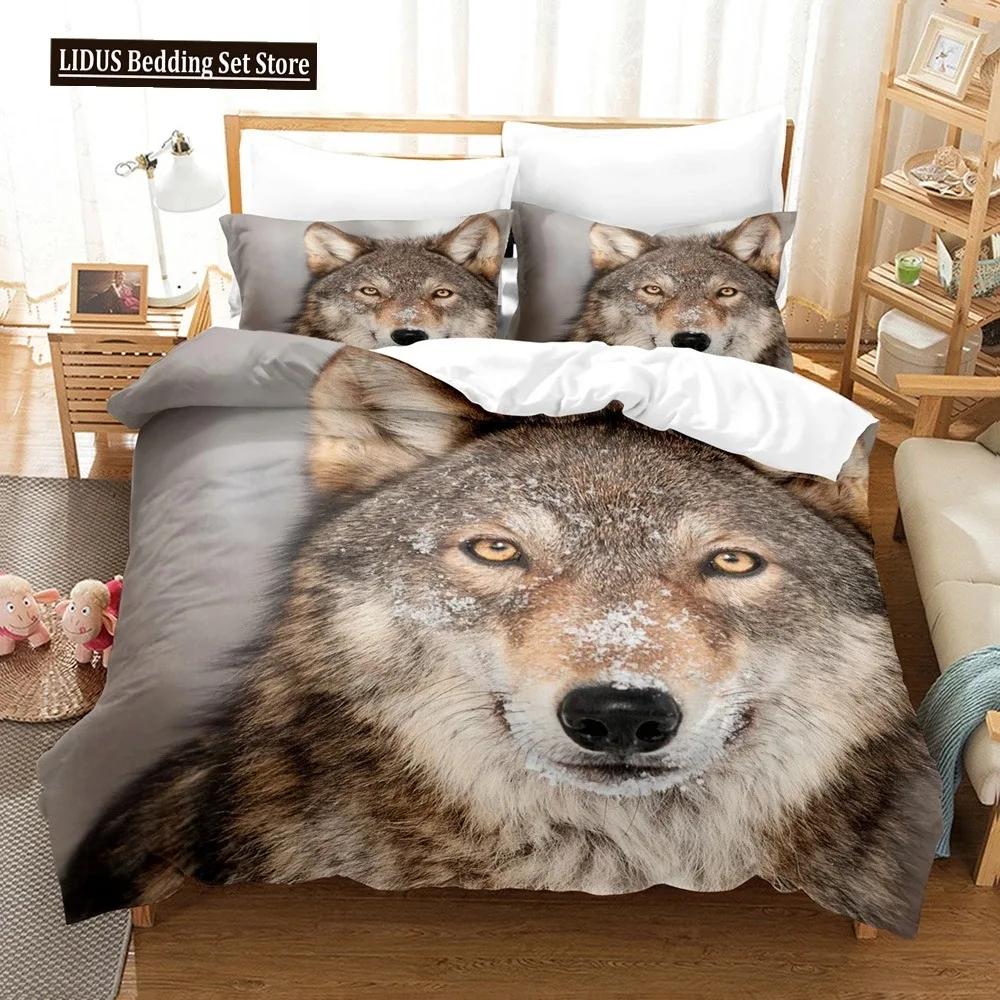 Comforter 3D Wolf Print Wild Animals Bedding Set Luxury Modern Gift Wolf Bedding Set Comforter Full King Size 3Pcs