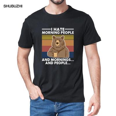 Camping Bär Ich hasse Morgenmenschen und Morgen und Menschen Vintage Hals Sommer Herren Baumwoll T-Shirt Humor Geschenk Frauen Top T-Shirt 3XL