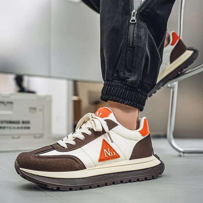 Fashion Spring New Men Casual Sports Shoes Versatile Leather Surface Thick Sole and Versatile Men Shoes Outdoors Comfortable Sneakers