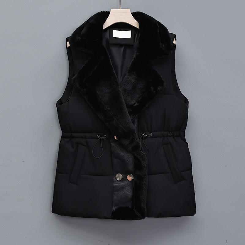 New large-size women's clothing winter new double-breasted fur collar waist cotton-padded vest women's vest jacket