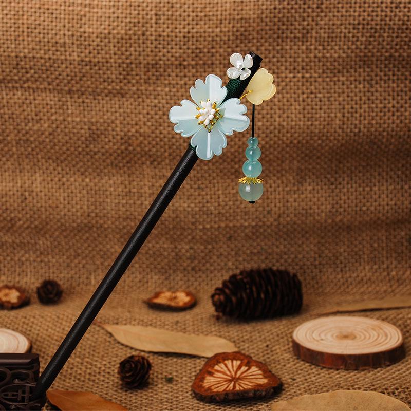 Ancient Style Ebony Imitation Wooden Tassel Hairpin - Hanfu Accessory for Women