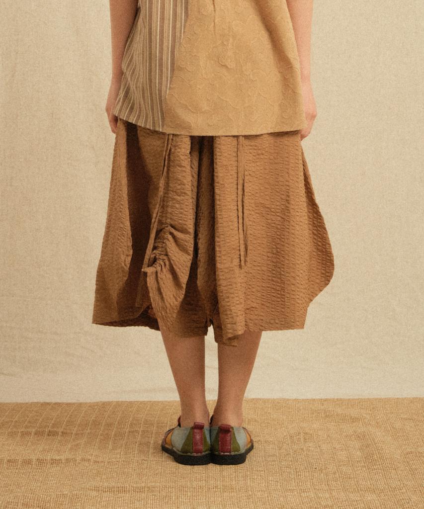 Lekyulli Shirring Skirt Pants Brown