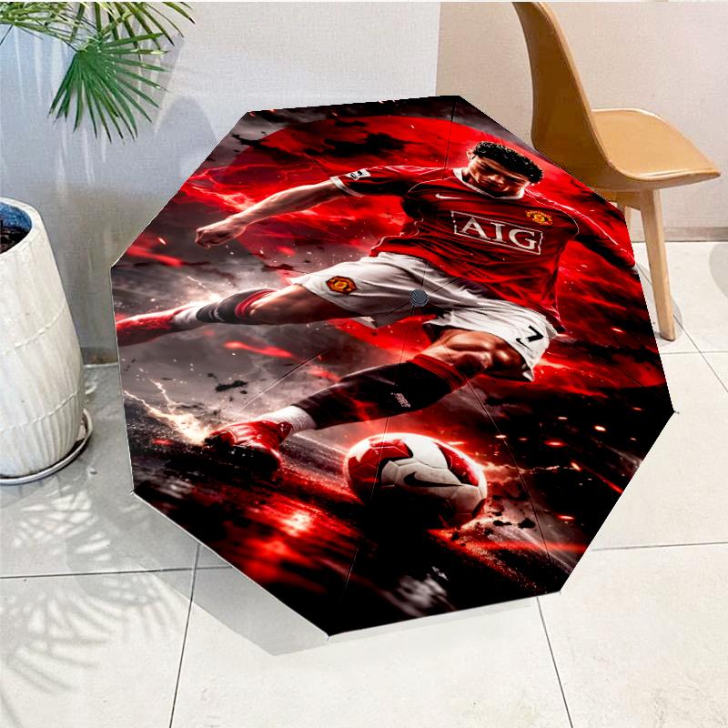 Man United Soccer Action Automatic Folding Umbrella - 8-Rib Travel Umbrella with Auto Open/Close & Portable, Gift for Christmas, Birthdays