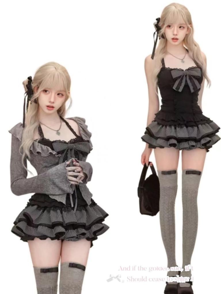 Jundakara Dress Long and Mini Skirt with Tiered This Lace and Ruffle Dress is a Sickly and Sexy Korean Fashion Perfect for and Size Women's 4-Piece