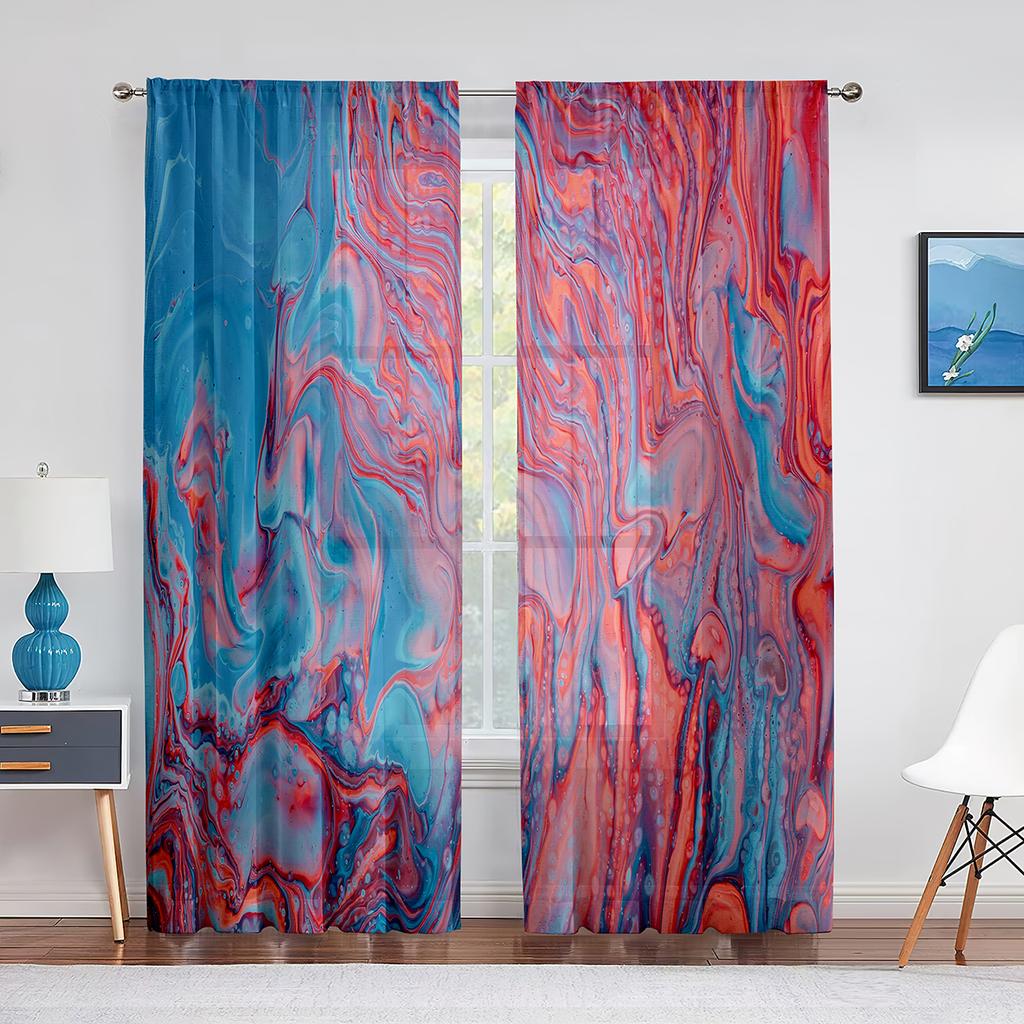 Marmor Guld Grå för Kök Vardagsrum Sovrum Inredning Abstrakt Modern Lyx Geometrisk Chiffong Tyll Gardiner Fönsterbehandling