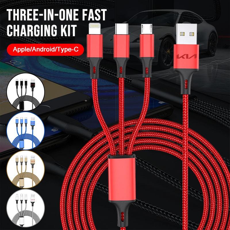 Car Emblem 3in1 Type C Lightning Micro USB Fast Charging Cable For KIA Rio Ceed Sportage Cerato Soul Sorento Flip R K2 K3 K5 Soul