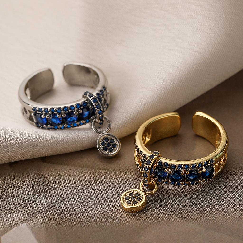 Luxury Fashion Copper Gold-Plated Zircon Geometric Open Ring Female Niche Retro Easy Matching Ring